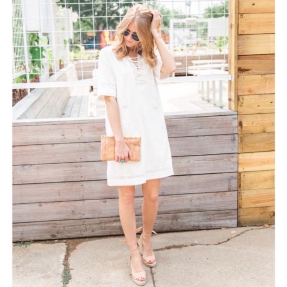 Madewell x Daryl K Beverly Lace Up Dress Pockets Tassels White Kerrigan Eyelet M
